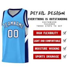 Powder Blue Navy Side Design Basketball Jersey 2