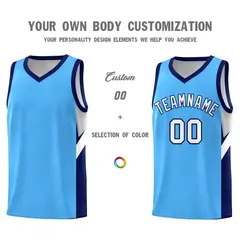 Powder Blue Navy Side Design Basketball Jersey 3