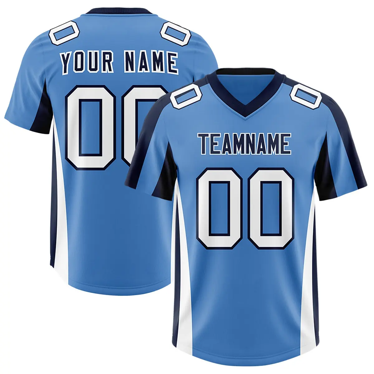 Powder Blue Navy Side Stripe Pattern Football Jersey