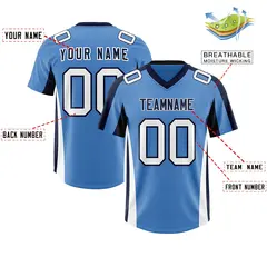 Powder Blue Navy Side Stripe Pattern Football Jersey 2