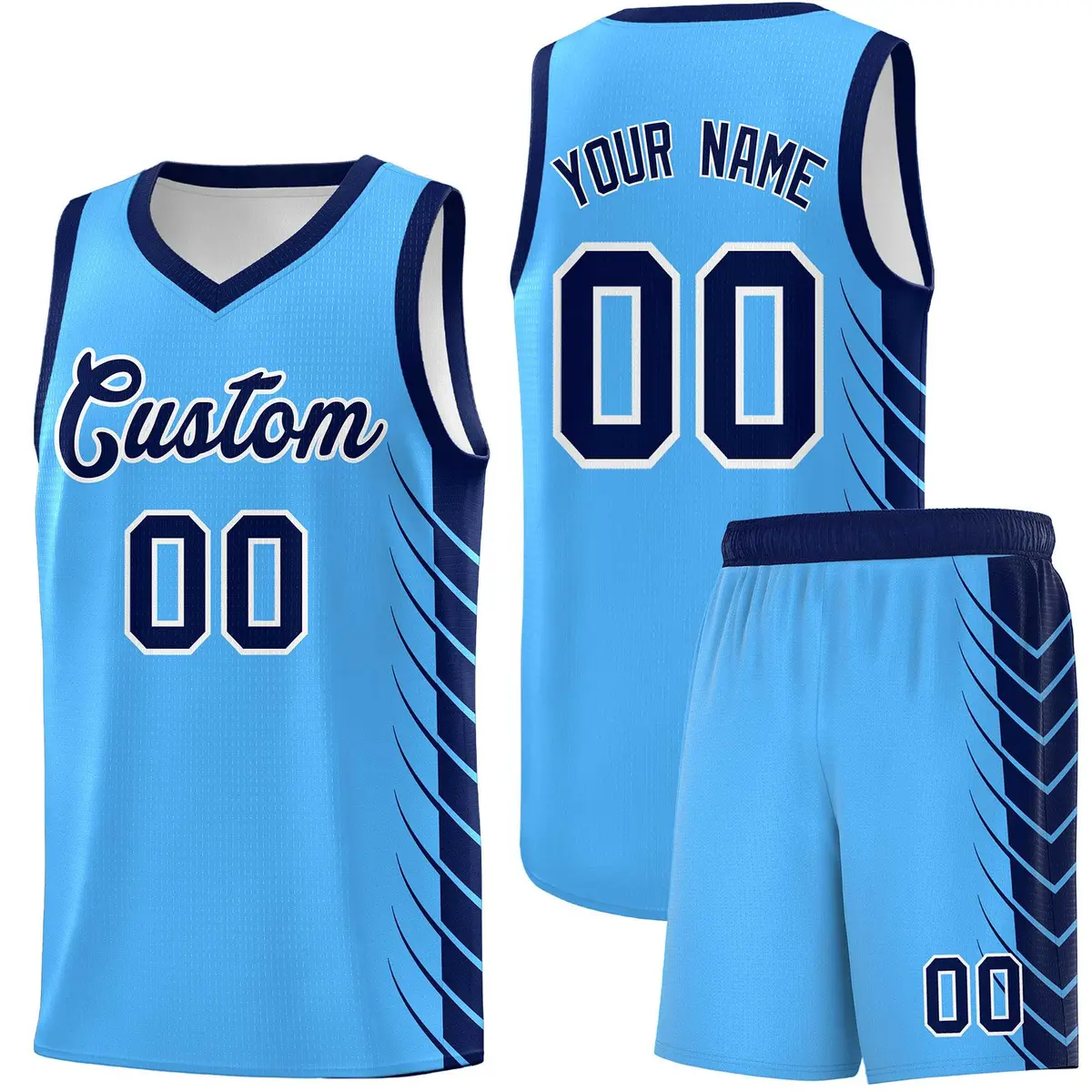 Powder Blue Navy Side Symmetrical Line Pattern Basketball Jersey