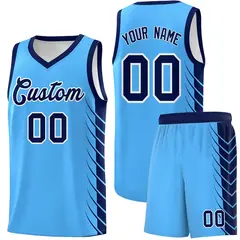 Powder Blue Navy Side Symmetrical Line Pattern Basketball Jersey 1