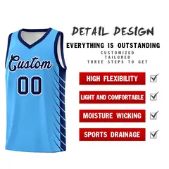 Powder Blue Navy Side Symmetrical Line Pattern Basketball Jersey 2