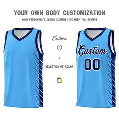 Powder Blue Navy Side Symmetrical Line Pattern Basketball Jersey 3