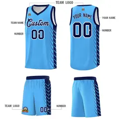 Powder Blue Navy Side Symmetrical Line Pattern Basketball Jersey 5