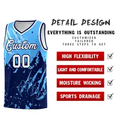 Powder Blue Navy Snow Mountain Beast Pattern Basketball Jersey 2