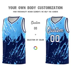 Powder Blue Navy Snow Mountain Beast Pattern Basketball Jersey 3