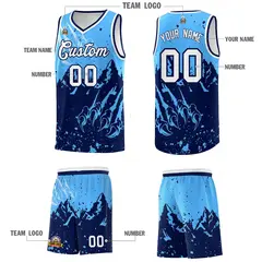 Powder Blue Navy Snow Mountain Beast Pattern Basketball Jersey 5