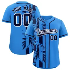 Powder Blue Navy Split Coconut Tree Baseball Jersey 1