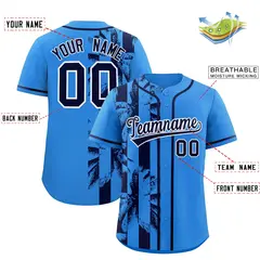Powder Blue Navy Split Coconut Tree Baseball Jersey 2