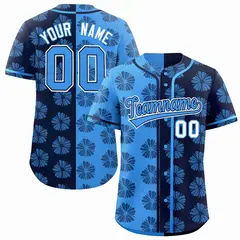 Powder Blue Navy Split Flower Graffiti Baseball Jersey 1