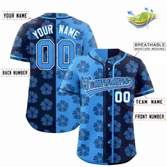 Powder Blue Navy Split Flower Graffiti Baseball Jersey 2