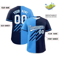 Powder Blue Navy Split Tiger Claw Scratch Baseball Jersey 2