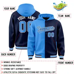 Powder Blue Navy Split Varsity Full-Snap Letterman Jacket Hoodie 4