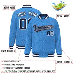 Powder Blue Navy Star Pattern Varsity Letterman Baseball Jacket 2