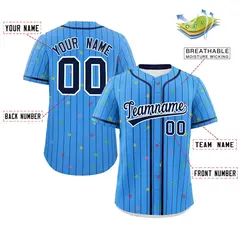 Powder Blue Navy Stripe Star Pattern Baseball Jersey 2