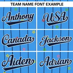 Powder Blue Navy Stripe Star Pattern Baseball Jersey 3
