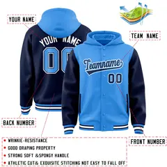 Powder Blue Navy Two Tone Raglan Varsity Letterman Jacket Hoodie 4