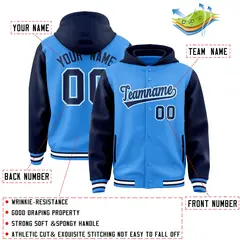 Powder Blue Navy Two Tone Raglan Varsity Letterman Jacket Hoodie 4