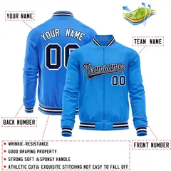 Powder Blue Navy Varsity Full-Zip Letterman Baseball Jacket 4