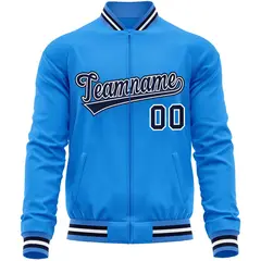 Powder Blue Navy Varsity Full-Zip Letterman Baseball Jacket 5