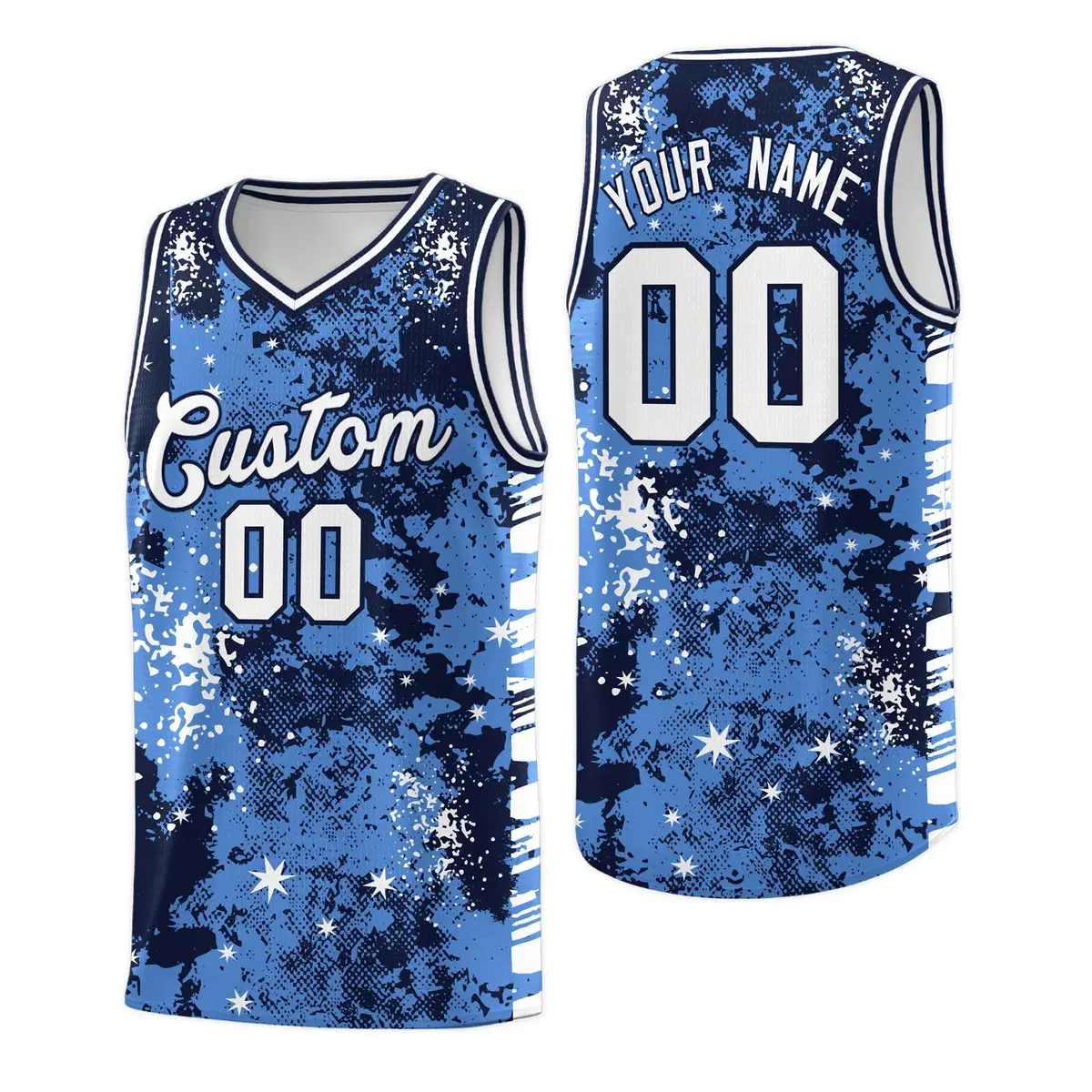 Powder Blue Navy Vice Burst Graffiti Basketball Jersey