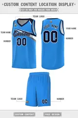 Powder Blue Navy-White Chest Color Block Basketball Jersey 2