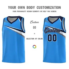 Powder Blue Navy-White Chest Color Block Basketball Jersey 3