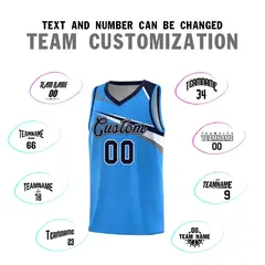 Powder Blue Navy-White Chest Color Block Basketball Jersey 4