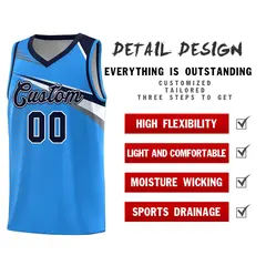 Powder Blue Navy-White Chest Color Block Basketball Jersey 5