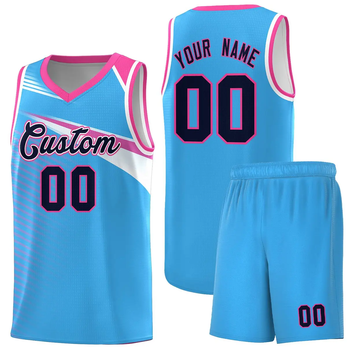 Powder Blue Navy-White Chest Color Block Basketball Jersey