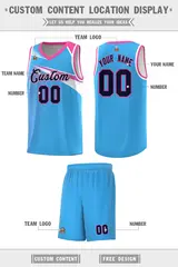 Powder Blue Navy-White Chest Color Block Basketball Jersey 2