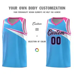 Powder Blue Navy-White Chest Color Block Basketball Jersey 3