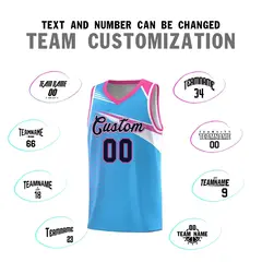 Powder Blue Navy-White Chest Color Block Basketball Jersey 4