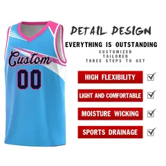 Powder Blue Navy-White Chest Color Block Basketball Jersey 5