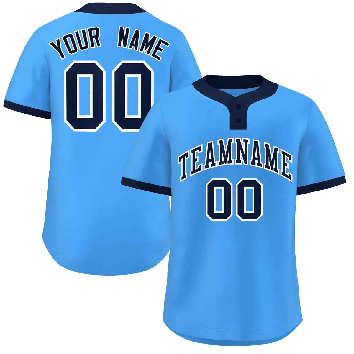 Powder Blue Navy-White Classic Two-Button Softball Jersey