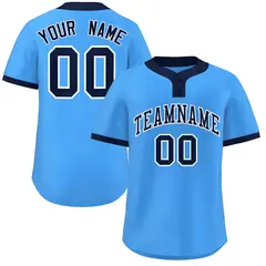 Powder Blue Navy-White Classic Two-Button Softball Jersey