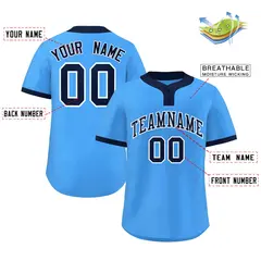 Powder Blue Navy-White Classic Two-Button Softball Jersey 2