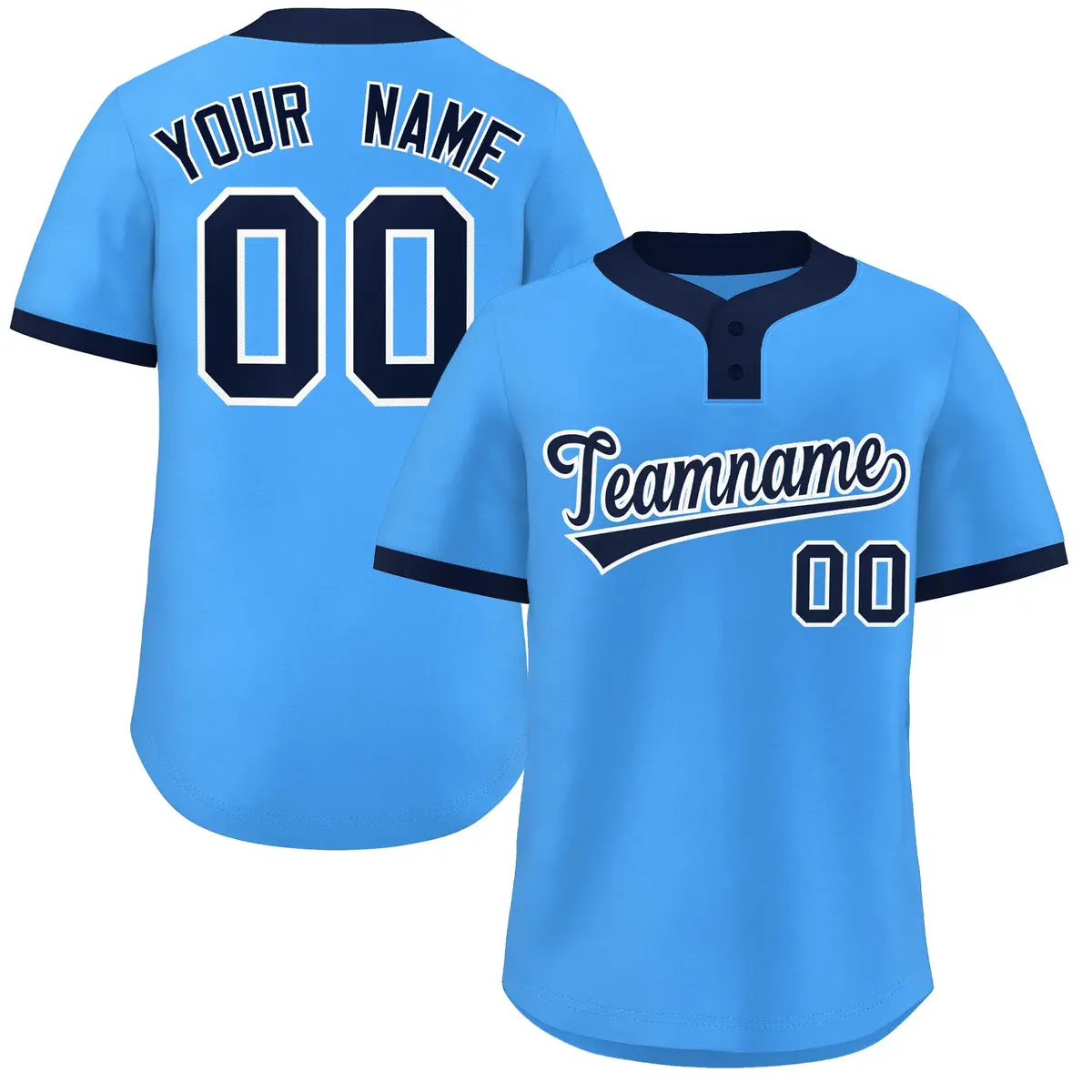 Powder Blue Navy-White Classic Two-Button Softball Jersey