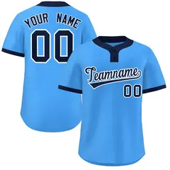 Powder Blue Navy-White Classic Two-Button Softball Jersey