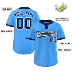 Powder Blue Navy-White Classic Two-Button Softball Jersey 2