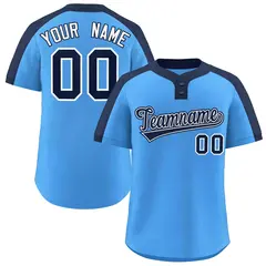 Powder Blue Navy-White Classic Two-Button Softball Jersey