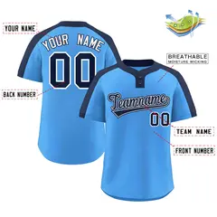 Powder Blue Navy-White Classic Two-Button Softball Jersey 2