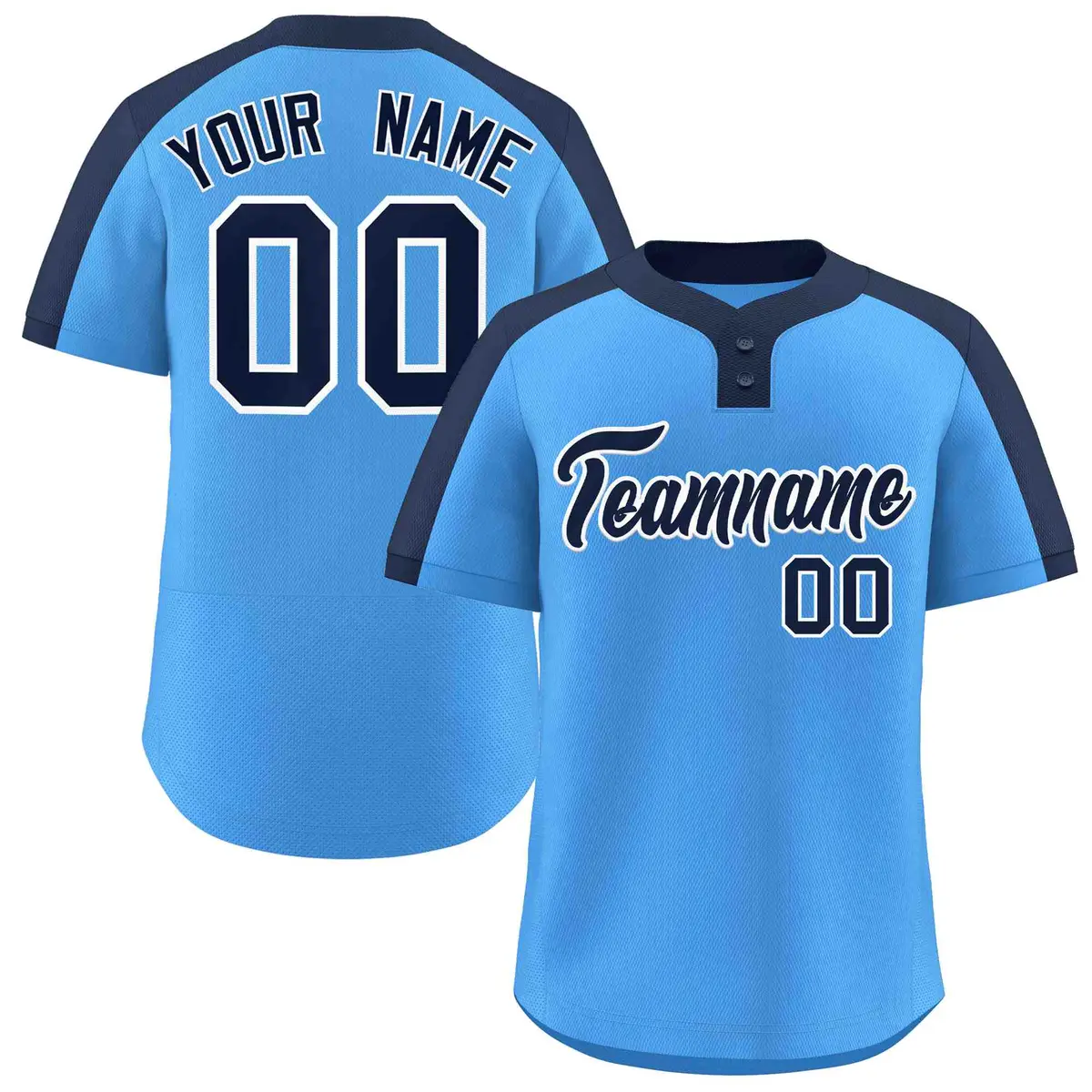 Powder Blue Navy-White Classic Two-Button Softball Jersey