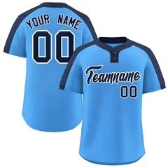 Powder Blue Navy-White Classic Two-Button Softball Jersey