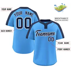 Powder Blue Navy-White Classic Two-Button Softball Jersey 2