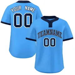 Powder Blue Navy-White Classic Two-Button Softball Jersey 1