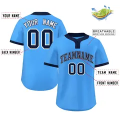 Powder Blue Navy-White Classic Two-Button Softball Jersey 2