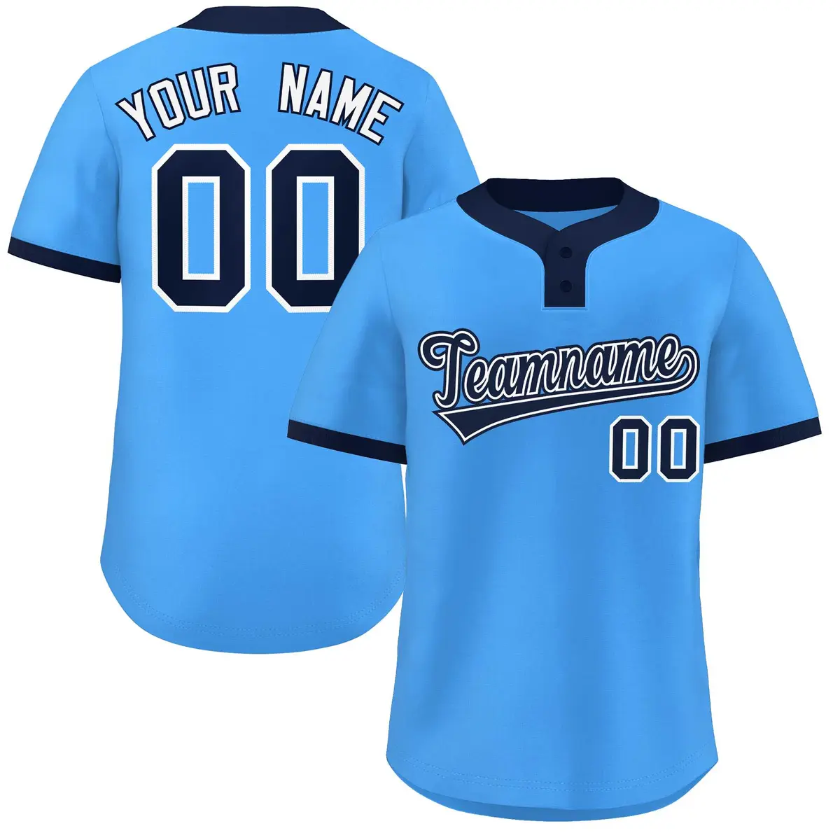 Powder Blue Navy-White Classic Two-Button Softball Jersey