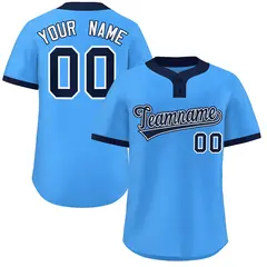 Powder Blue Navy-White Classic Two-Button Softball Jersey